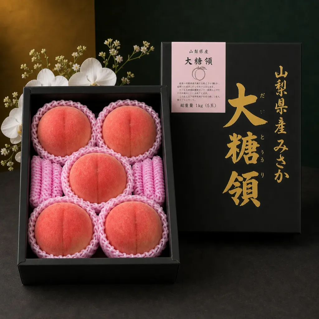 山梨大糖領水蜜桃黑禮盒 1KG 5/6玉